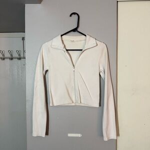 Brandy Melville John Galt Quincy Zip Up Collared Top Jacket in White